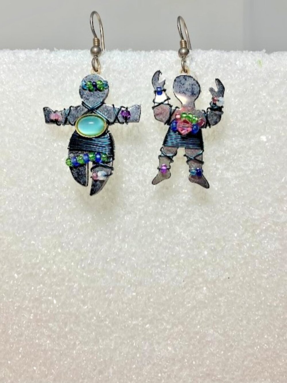 LizTech Vintage Hand Crafted Standing Figural Earrings Artisan Whimsical Art
